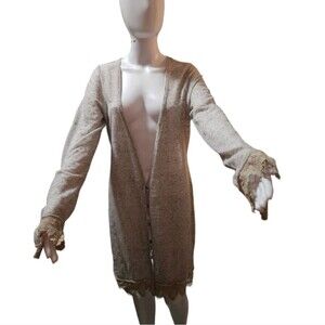 Free People Cardigan with Lace Trim in Cream